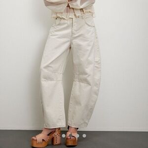 Free People We The Free Good Luck Mid Rise Barrel Jeans - Milk